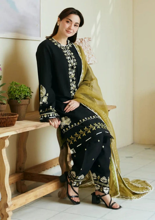 ZARA SHAJAHAN BLACK EMBROIDERY DRESS 3PC