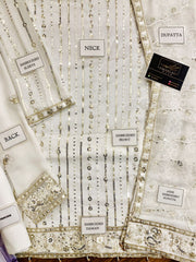 Designer Wear off White Formal Collection Chiffon Embroidery Dress New Arrival