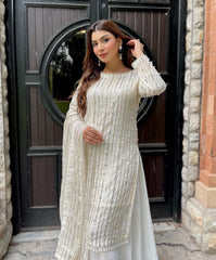 Designer Wear off White Formal Collection Chiffon Embroidery Dress New Arrival