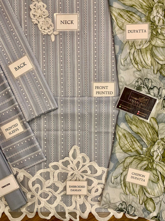 Maria B Grey Digital Lawn Embroidery New Arrival 3pc