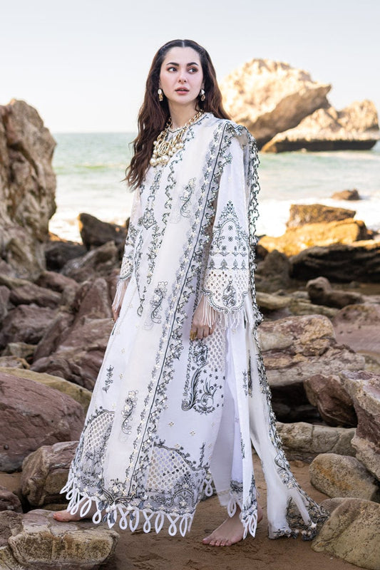 QALAMKAR WHITE LUXURY LAWN EMBROIDERY DRESS
