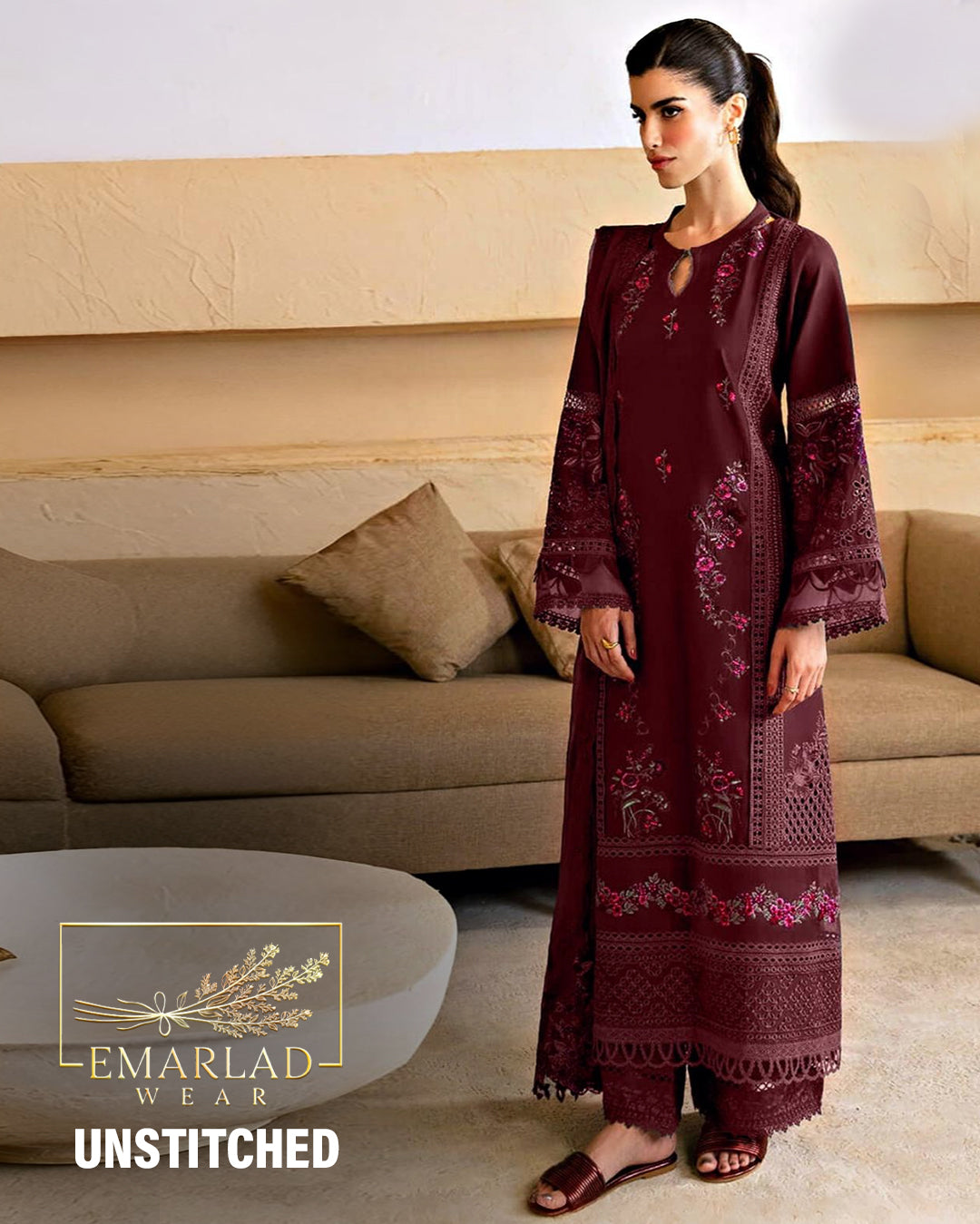 Afrozeh | Maroon - Lawn Cotton Chikankari Collection