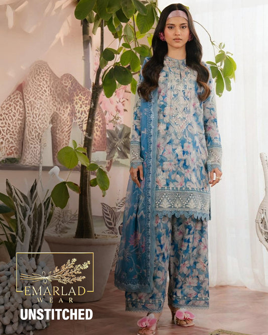 Afrozeh | Light Sky Blue Skin Flower - Lawn Printed With Chikankari