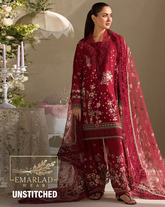 Sobia Nazir 14A Unstiched 3 Pcs | Maroon - Premium Lawn Chikankari Luxury Collection