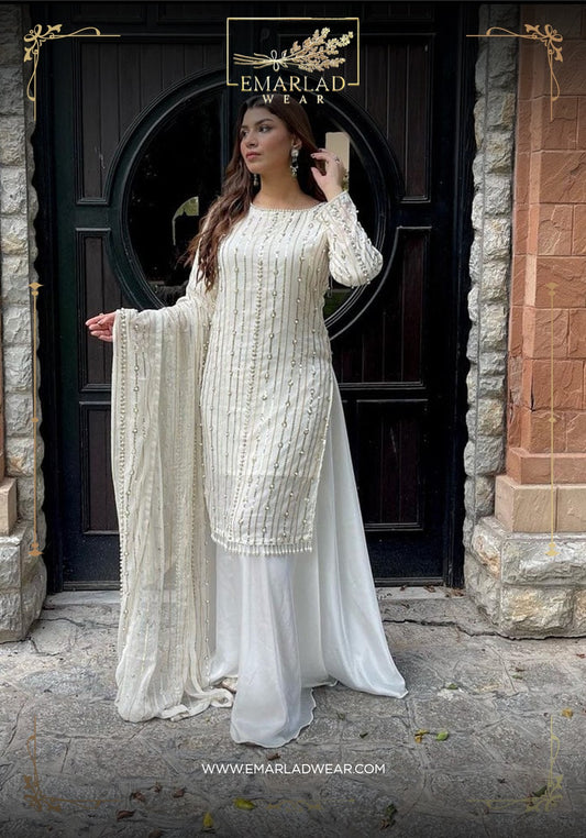 Designer Wear off White Formal Collection Chiffon Embroidery Dress New Arrival