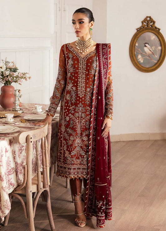 Gulaal Chiffon Rust Embroidery Dress New Arrival
