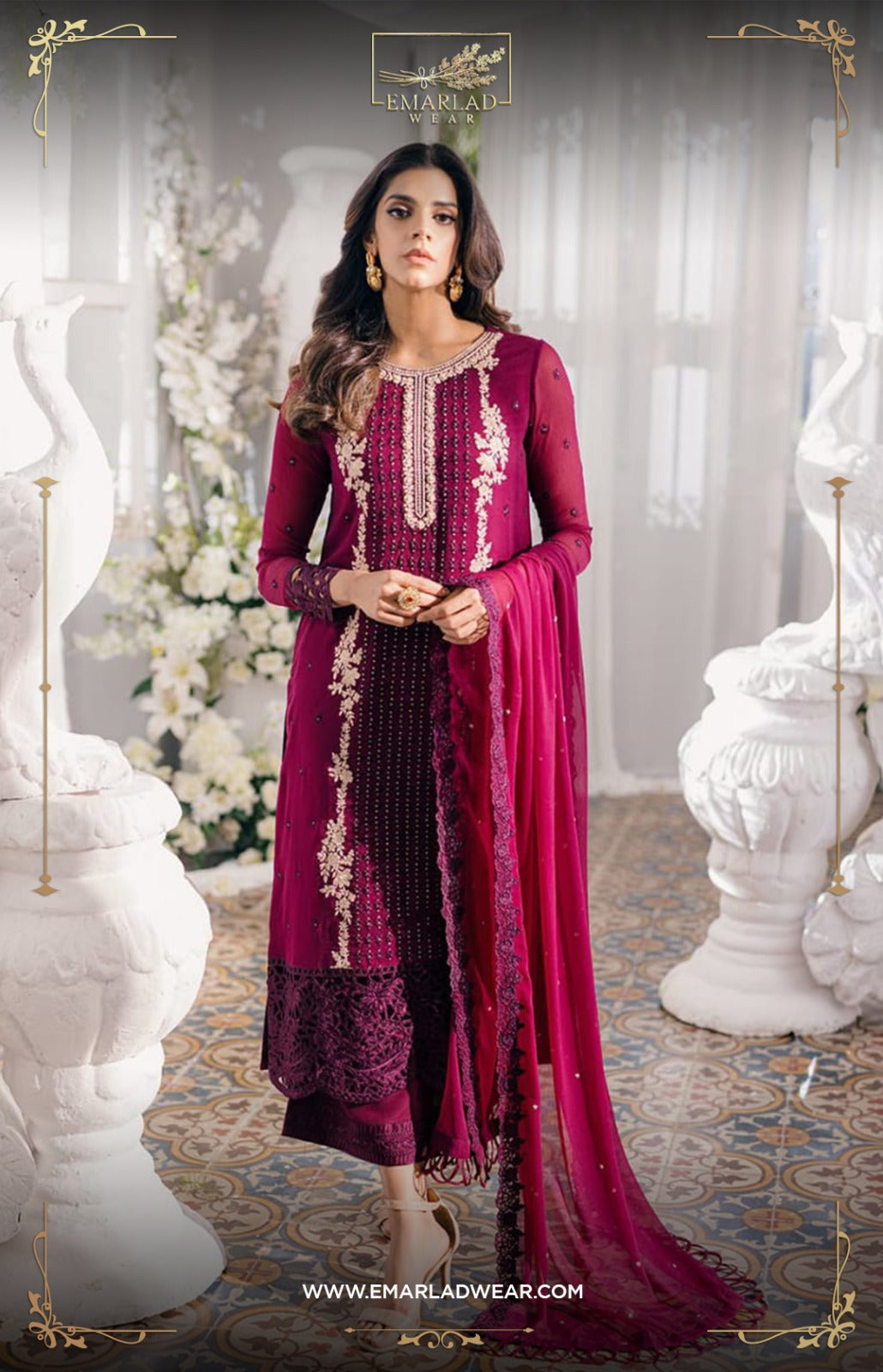 Azure Maroon Sami Pure Chiffon Dress New Arrival Formal Collection