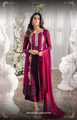 Azure Maroon Sami Pure Chiffon Dress New Arrival Formal Collection