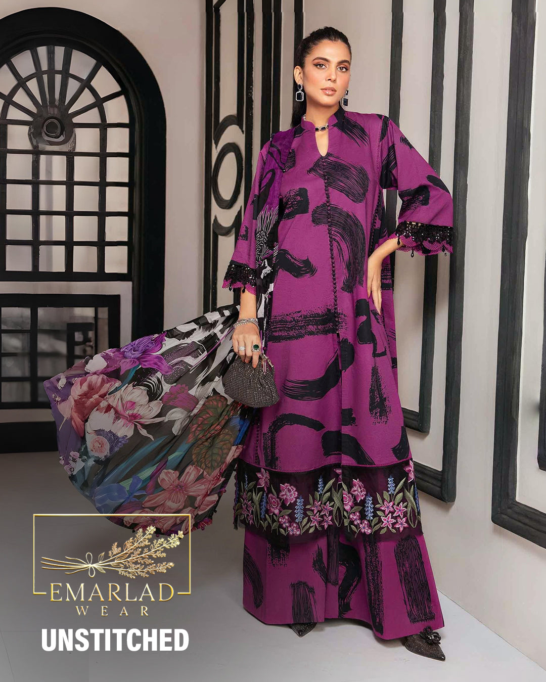 Stitched Purple Dress Summer collection Embroidery New Arrival Pure Lawn 3pc