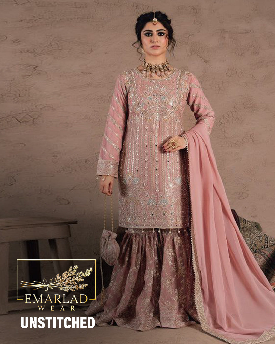 Sara Khan | Haseen’s Peach Formal Collection Chiffon Gharara Replica