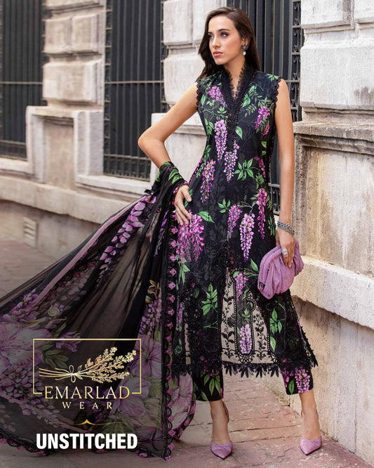 Maria b black grape 3 Piece Unstitched Printed Lawn Suit