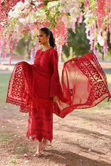 QALAMKAR RED EMBROIDERY CHIKANKARI COLLECTION