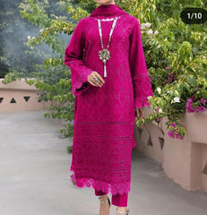 DESIGNER WEAR PINK CHIKANKARI LAWN COLLECTION 3PC