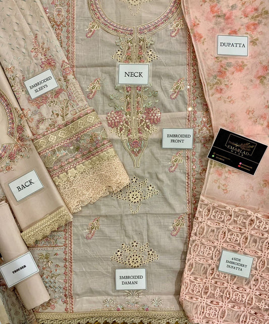 QALAMKAR Shiffle Skin Luxury Lawn Chikankari 3pc