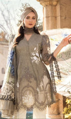 Maria B Print Lawn Brown Embroidery Dress 3pc