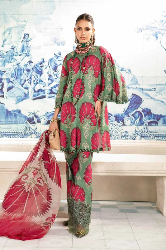 M.B African Green Print Embroidery 3pc