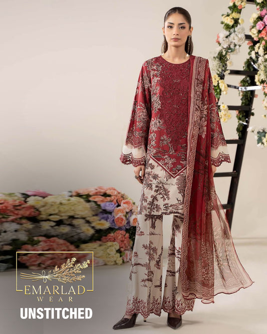 Maria B MPT-2608-A | Off White & Maroon - Lawn Collection