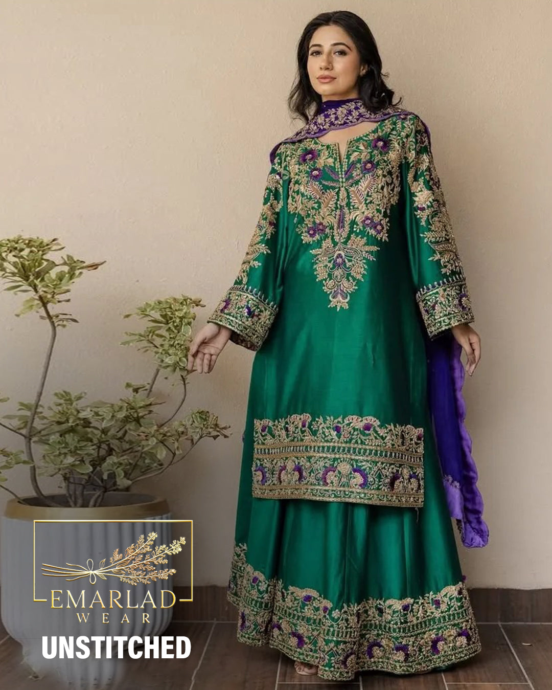 Sobia | Green 3PC Unstitched - Silk