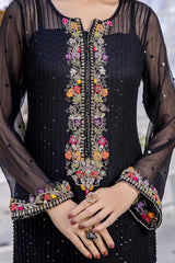 KHUDA BAKSH FORMAL CHIFFON DRESS BLACK & PINK VELVET