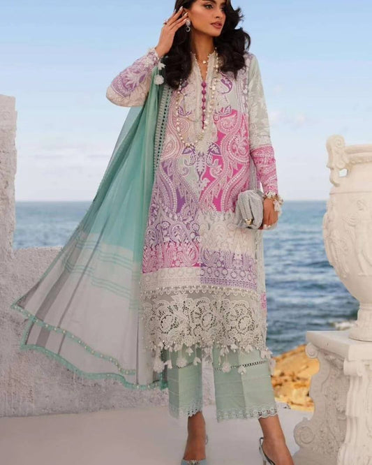 SS Muzlin Green Multi Pure Lawn Embroidery 3pc