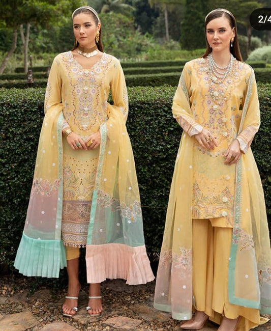 Ramsha Andaz Yellow Chikankari Embroidery Dress