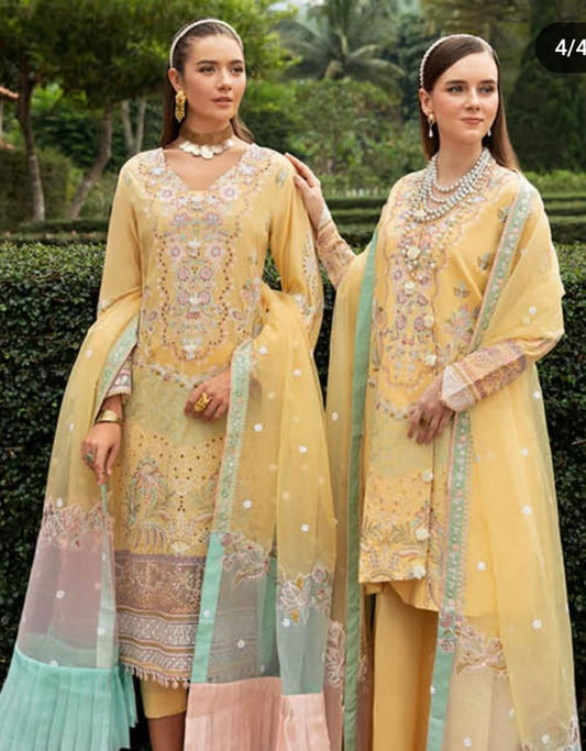 Ramsha Andaz Yellow Chikankari Embroidery Dress