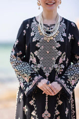 Qalamkar Black  New Arrival Chikankari Embroidery Dress 3pc