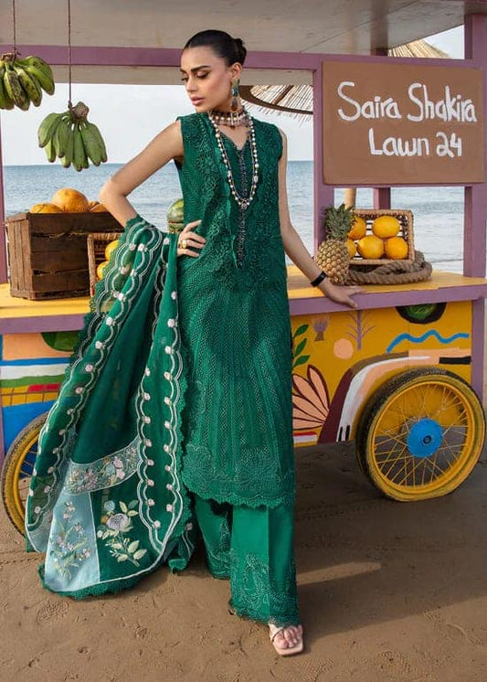 Crimson Bottle Green Luxury Chikankari Embroidery Dress