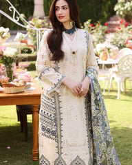 Elaf Cream Lawn Embroidery Chikankari Dress 3pc