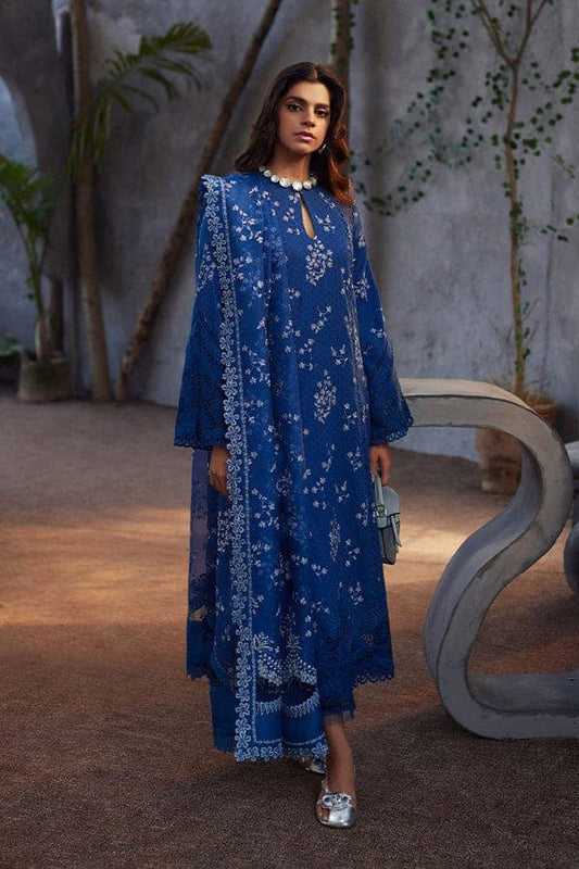 Suffuse Blue Embroidery Chikankari Dress 3pc