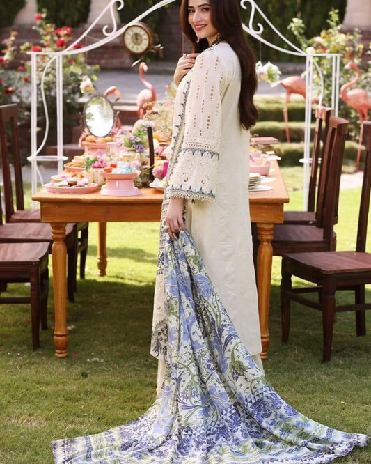 Elaf Cream Lawn Embroidery Chikankari Dress 3pc