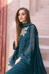 Azuree Green Formal Collection Chiffon Dress Hand Work