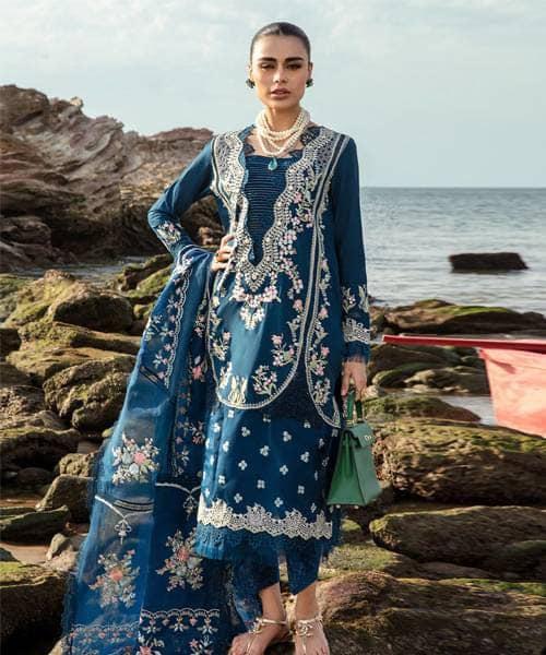 Crimson Blue New Arrival Luxury Lawn Chikankari Dress