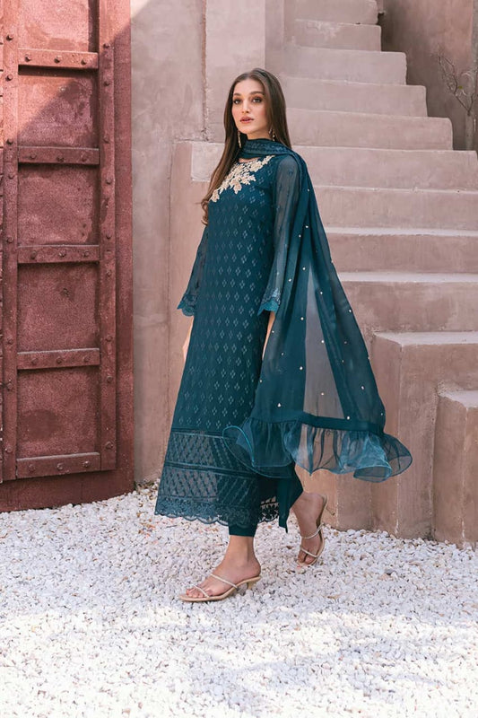 Azuree Green Formal Collection Chiffon Dress Hand Work