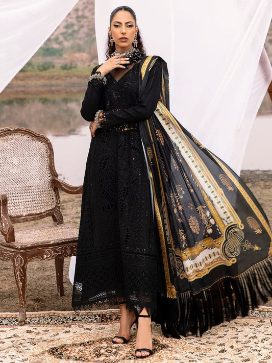 Bin ilyas black Shifle Chikankari Embroidery Collection 3pc