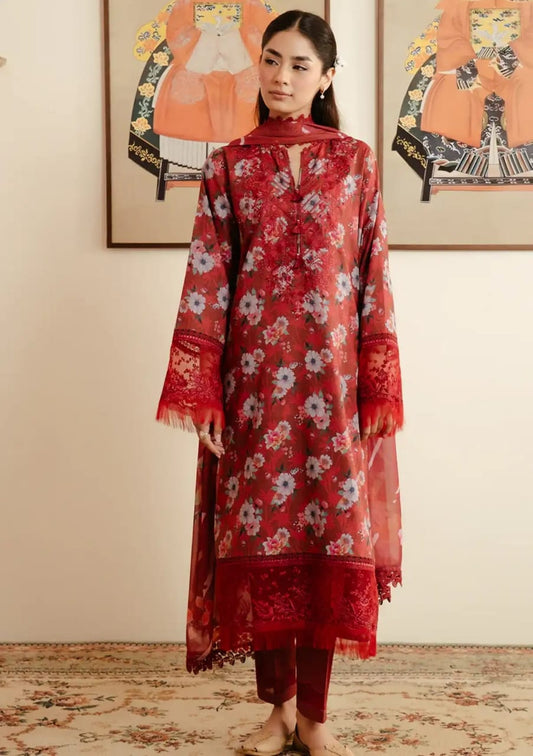 Afrozeh Orange Pure Lawn Embroidery Digital Print 3pc