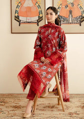 Afrozeh Orange Pure Lawn Embroidery Digital Print 3pc