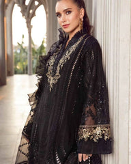 Maria B black Shifle Chikankari Embroidery Collection 3pc