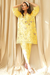 FARIDA HASSAN lemon NEW ARRIVAL CHIKANKARI LAWN DRESS 3PC