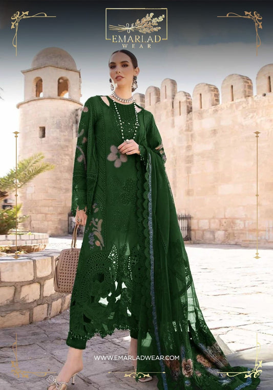 Maria B Green Luxury Lawn Chikankari Embroidery Dress 3pc