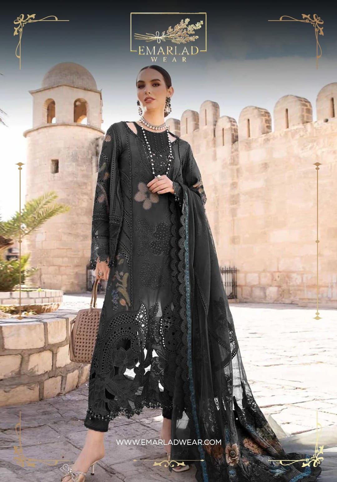 Maria B Black Luxury Lawn Chikankari Embroidery Dress 3pc