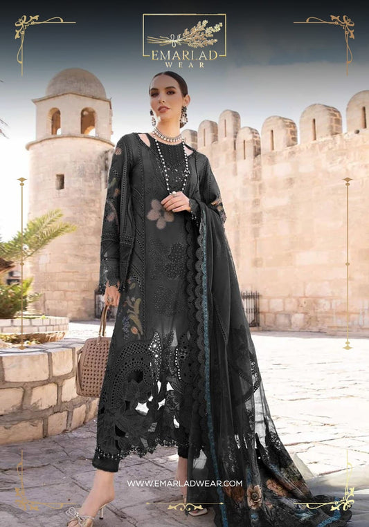 Maria B Black Luxury Lawn Chikankari Embroidery Dress 3pc