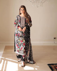 Hania Aamir Wear Black Lawn Fully Embroidery Dress 3pc