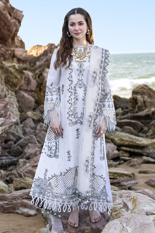 QALAMKAR WHITE LUXURY LAWN EMBROIDERY DRESS