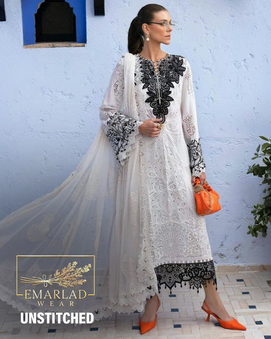 Maria B D-2505-A |Black & White - Luxury Lawn Chikan kari Collection 2025     