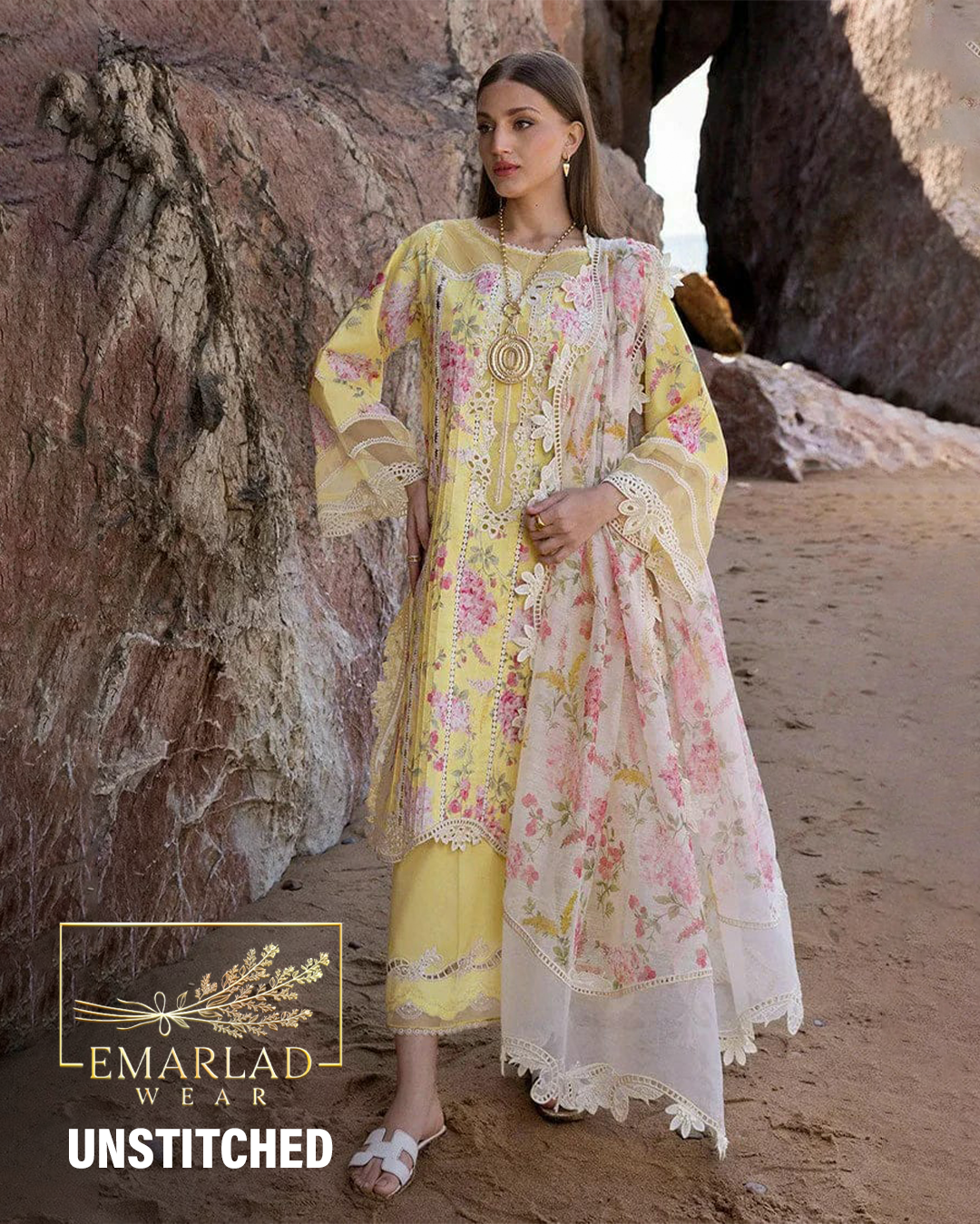 Crimon Who'S That Girl - D3 A | Yellow - Luxury Printed Lawn Collection