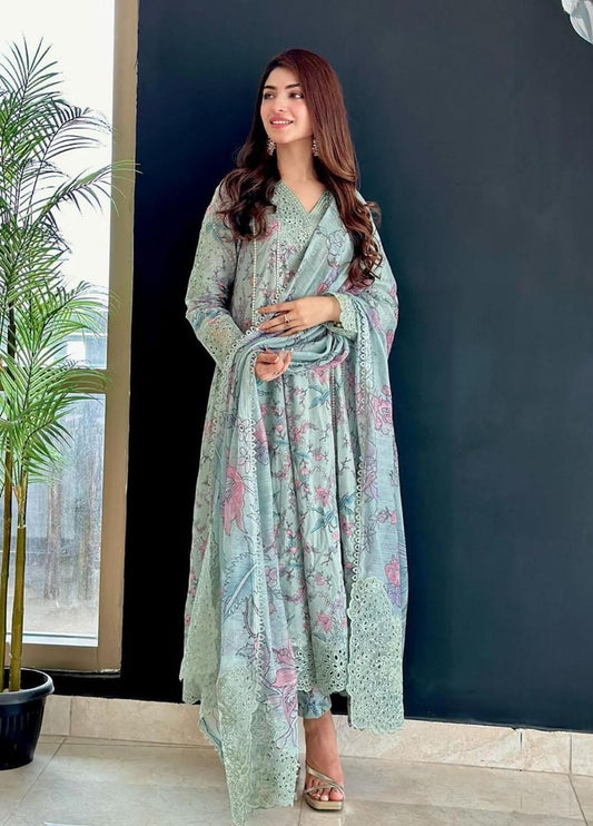 Iznik green Dastan Pure Lawn Embroidery New Arrival 3pc