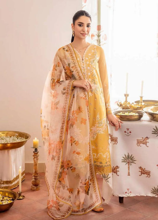 Cross Stitch Mustard Luxury Lawn Chikankari Embroidery Dress