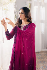 Azure Maroon Sami Pure Chiffon Dress New Arrival Formal Collection