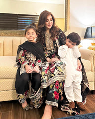 Hania Aamir Wear Black Lawn Fully Embroidery Dress 3pc